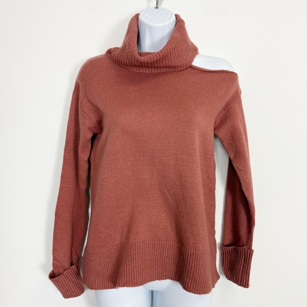 1.State Turtleneck Sweater Womens XXS Brown Knit Cold Shoulder NWOT NEW